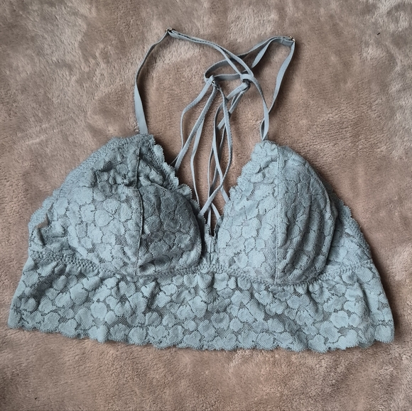 aerie Other - Aerie Lace Bralette in Light Blue Gray Cross Straps Size Small